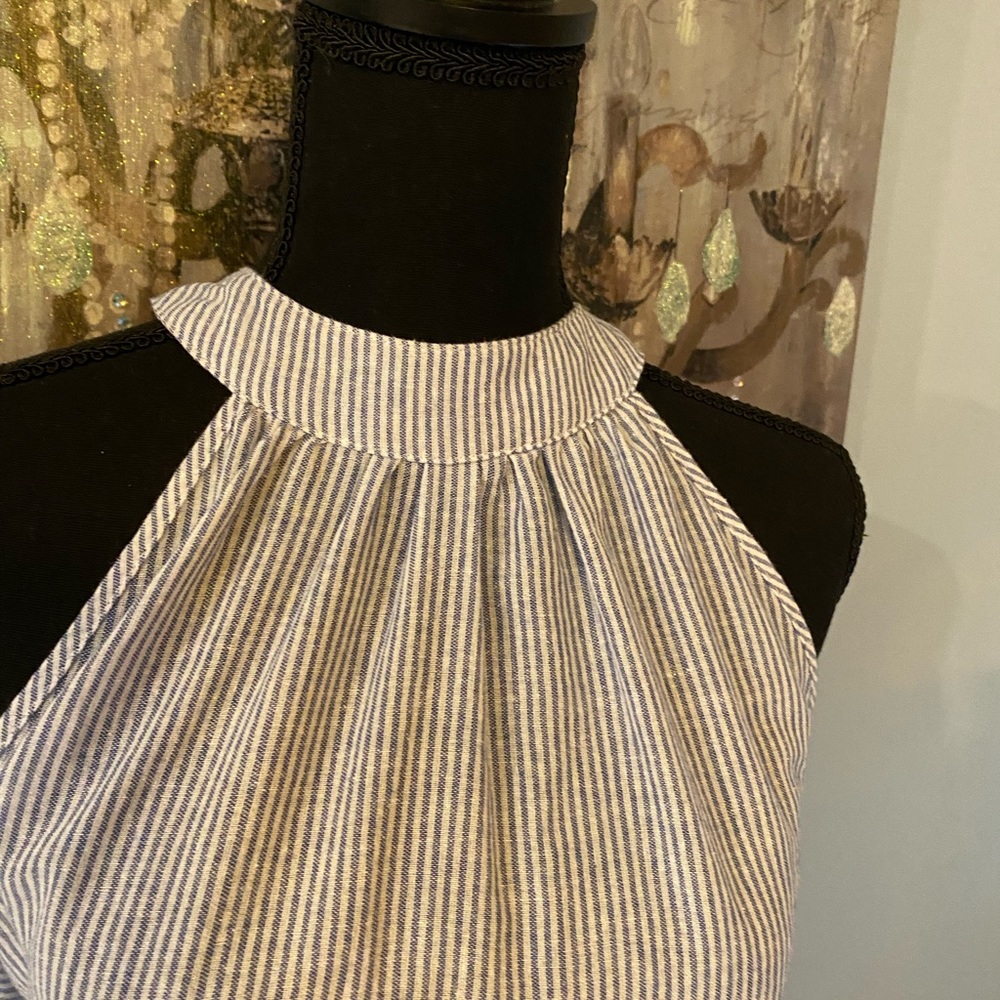 Beautiful EUC Blue & White Pinstriped EST. 1946 Top Tied in Back - Picture 3 of 8